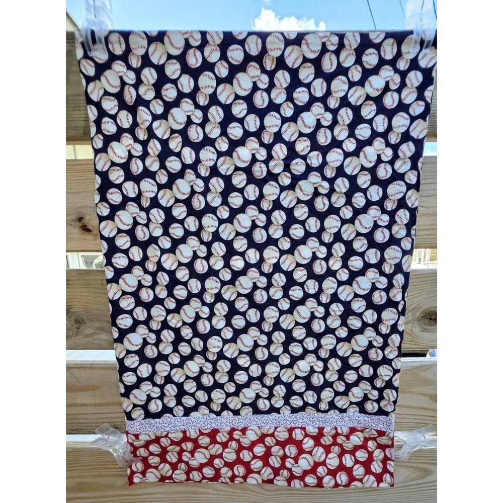 Handmade Baseball Pillowcase 28 x 19 Navy Red White Baseball Sports Theme Cotton